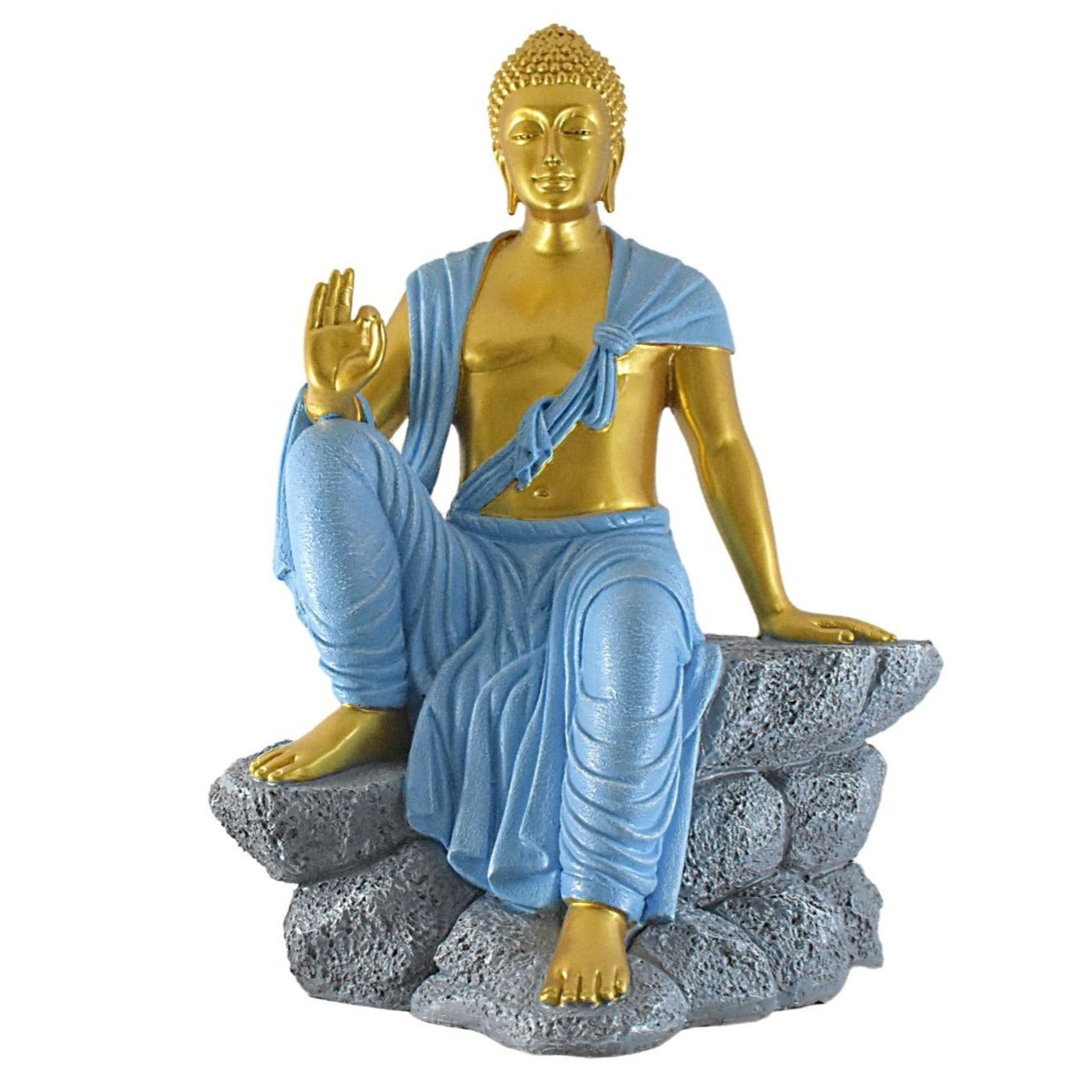 2.4 Feet Blessing Buddha Resting on Mountain- Golden Blue - Deczo