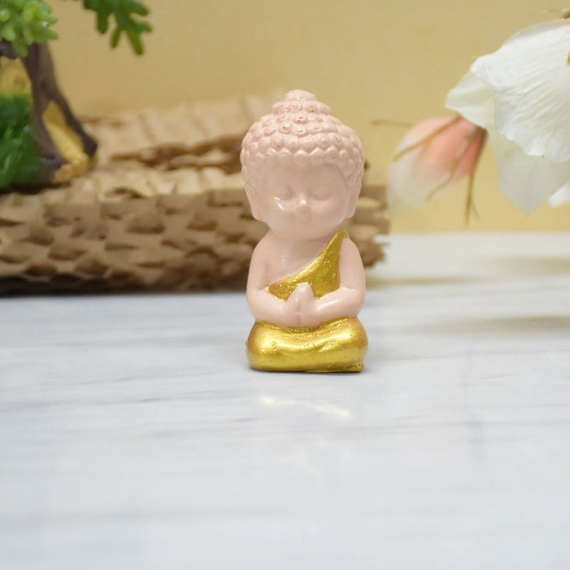 Cute Child Buddha Miniature for Table, Return Gift, Dashboard: Bege Golden - Deczo