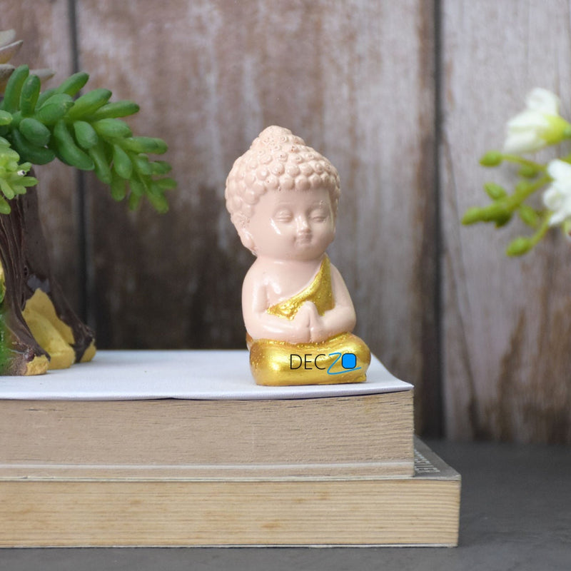 Cute Child Buddha Miniature for Table, Return Gift, Dashboard: Bege Golden - Deczo