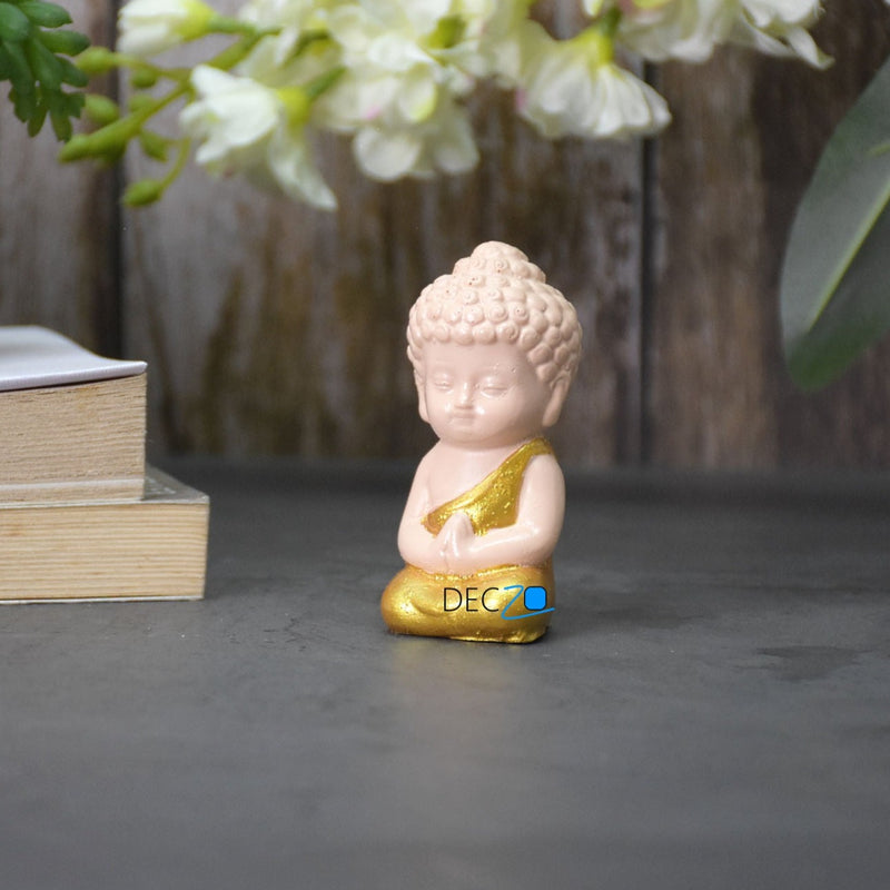 Cute Child Buddha Miniature for Table, Return Gift, Dashboard: Bege Golden - Deczo