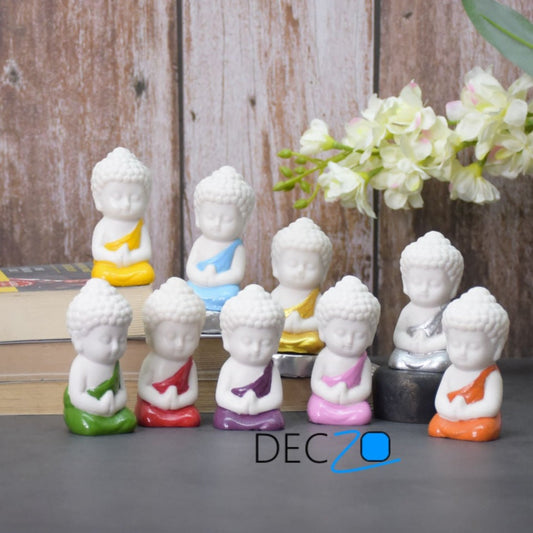 Family of Child Buddha Idol for Table, Return Gift, Dashboard: White and Multicolor - Deczo