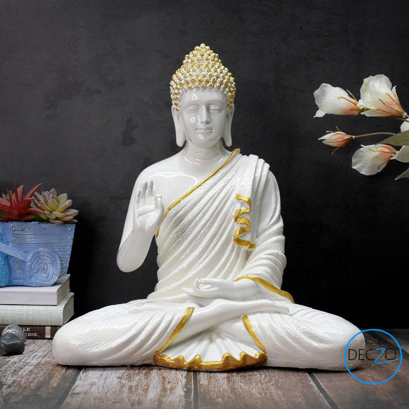The Healing Spirit Blessing Buddha Statue : 1.25 Feet, Glossy White – Deczo