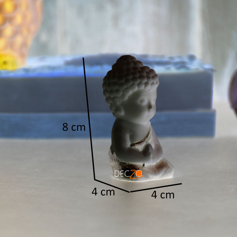 Cute Child Buddha Idol for Table, Return Gift, Dashboard: White Silver - Deczo