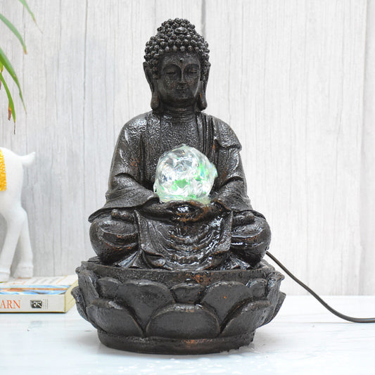 Buddha Table Top Water Fountain  : 28 CM, Brown