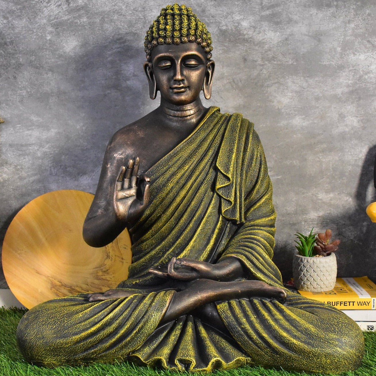 2 Feet Serene Blessing Buddha Idol- Rustic Green