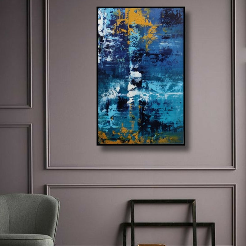 Depth of Blue Handmade Acrylic on Canvas Abstract Wall Painting - Deczo