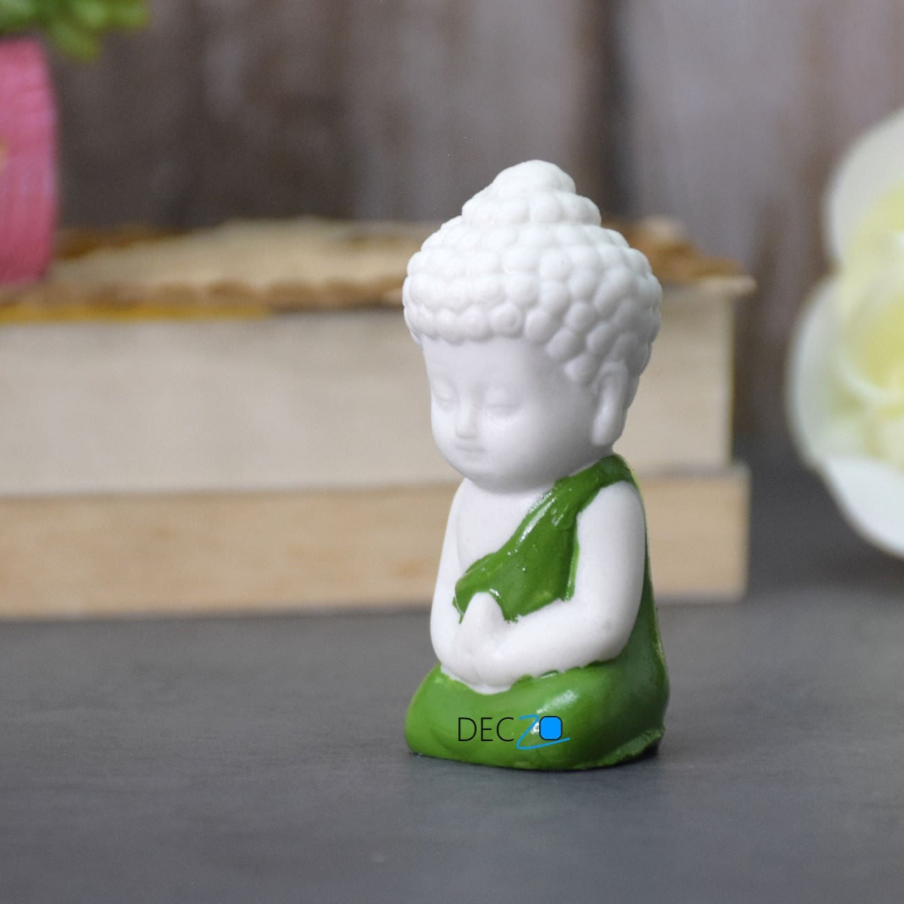 Family of Child Buddha Idol for Table, Return Gift, Dashboard: White and Multicolor - Deczo