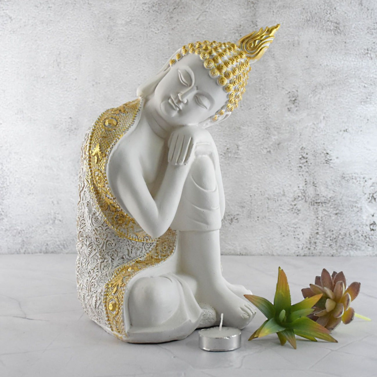 Ornament Buddha Sitting Sculpture Statue : Golden Shaded - Deczo