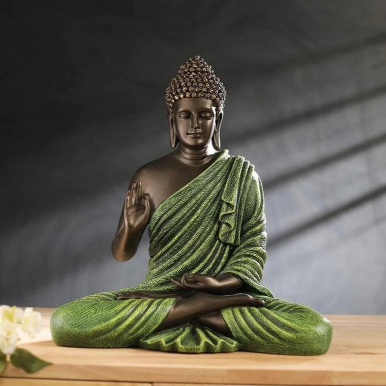 The Healing Spirit Blessing Buddha Statue : 1.25 Feet, Pearl Black-Green