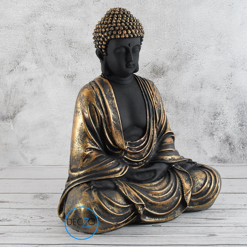 Hand Carved Sitting Buddha -35 CM, Black and Copper