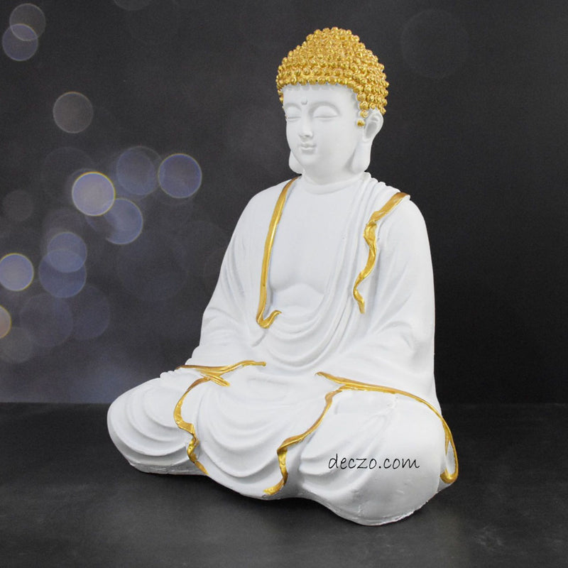 Hand Carved Sitting Buddha - White Golden - Deczo