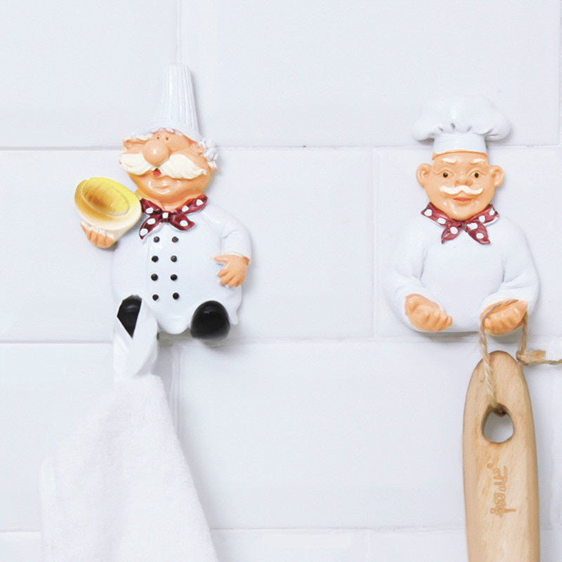 Cartoon Chef  Set of 2 Plug Holder Power Cord Socket Hanger Organizer Wall Hanging Hook Resin Kitchen Hooks Gadgets Self Adhesive Creative