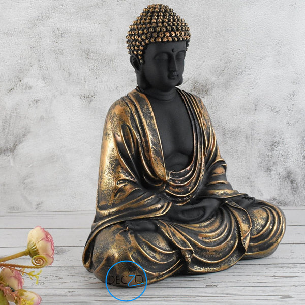 Hand Carved Sitting Buddha -35 CM, Black and Copper