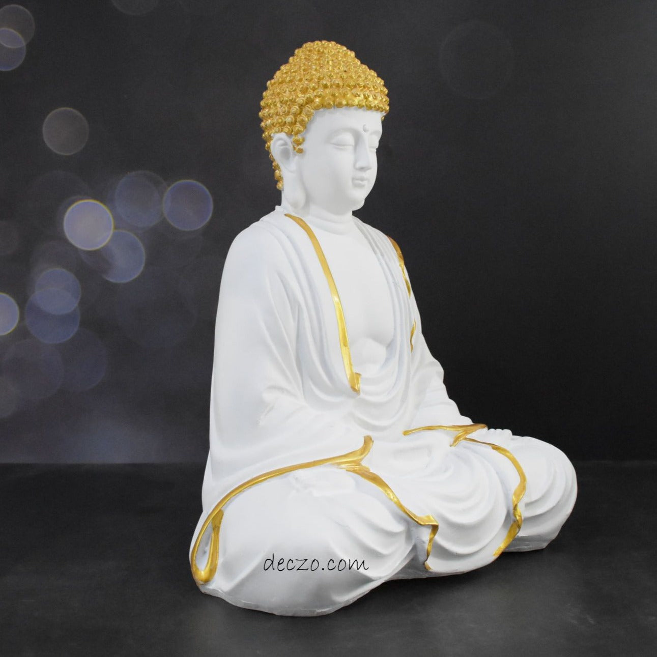 Hand Carved Sitting Buddha - White Golden - Deczo