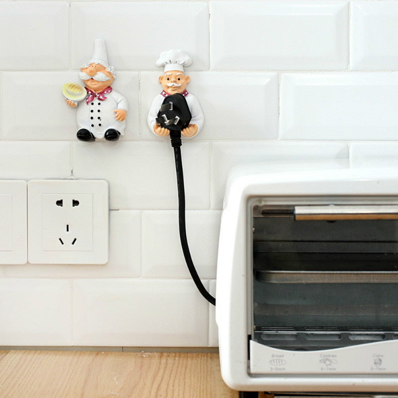 Cartoon Chef  Set of 2 Plug Holder Power Cord Socket Hanger Organizer Wall Hanging Hook Resin Kitchen Hooks Gadgets Self Adhesive Creative