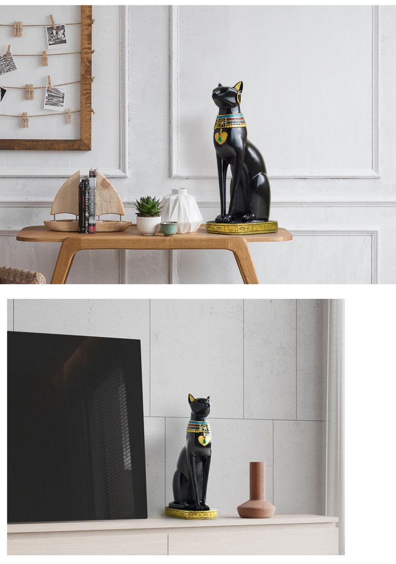 Antique Egyptian Mau showpiece for Peace and Strength : Glossy Black