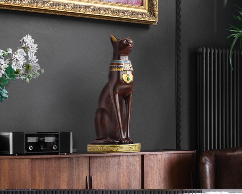 Antique Egyptian Mau showpiece for Peace and Strength : Glossy reddish Black - deczo