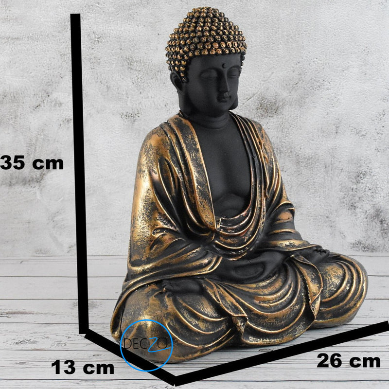 Hand Carved Sitting Buddha -35 CM, Black and Copper