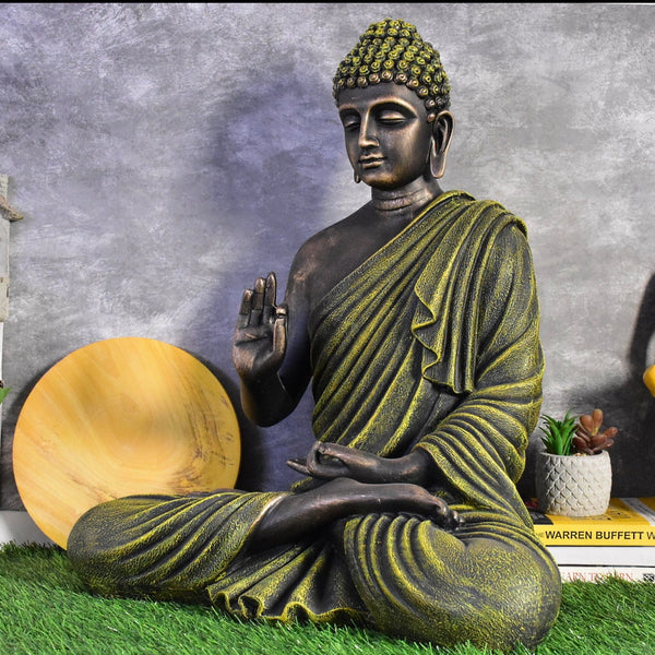 2 Feet Serene Blessing Buddha Idol- Rustic Green