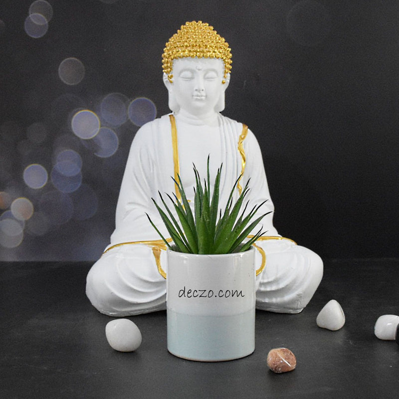 Hand Carved Sitting Buddha - White Golden - Deczo