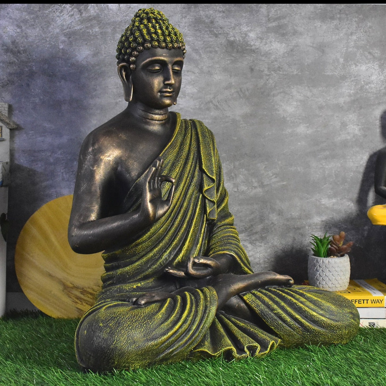 2 Feet Serene Blessing Buddha Idol- Rustic Green