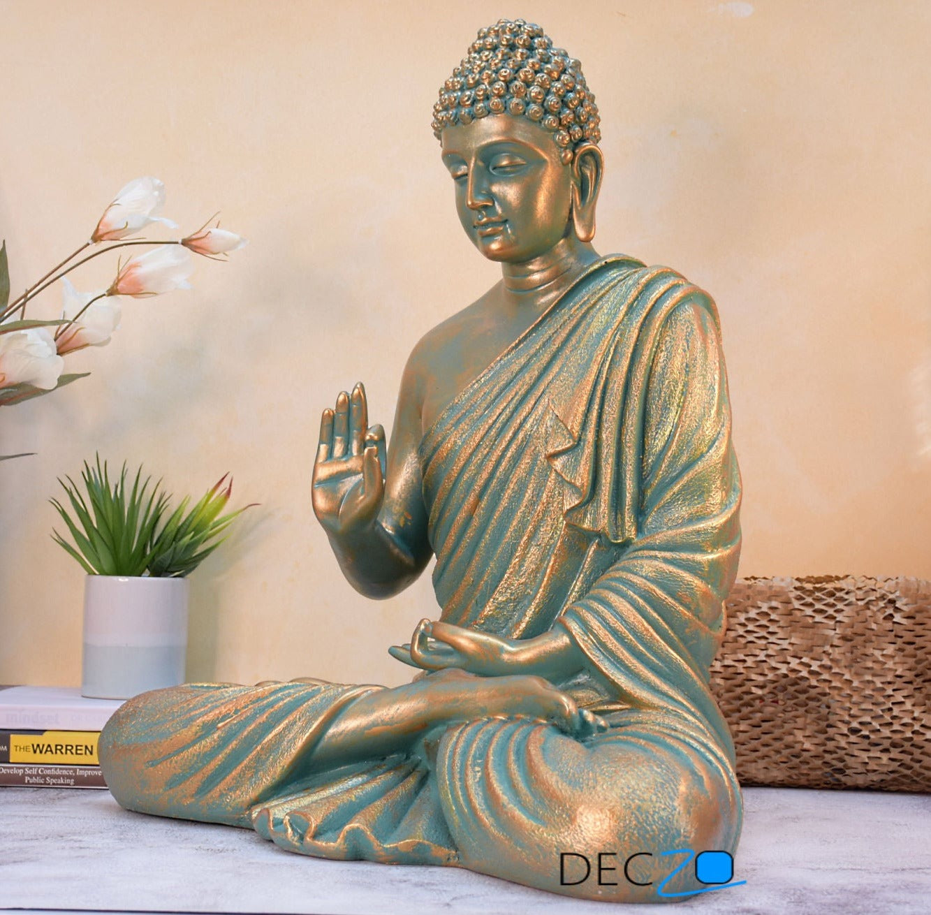 2 Feet Serene Blessing Buddha Idol : Copper Shaded Rustic Golden - Deczo