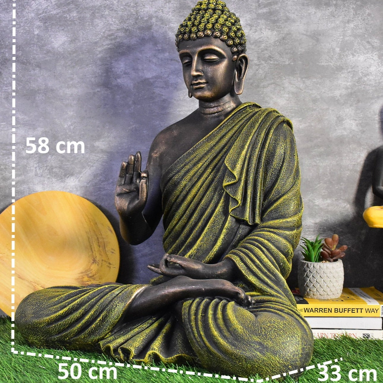 2 Feet Serene Blessing Buddha Idol- Rustic Green