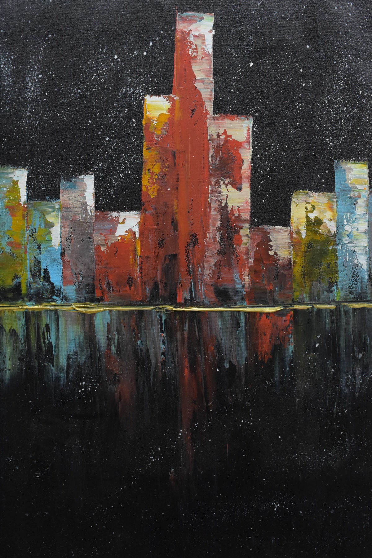 City in Dark, Acrylic on Canvas, Handmade Wall Painting - Deczo