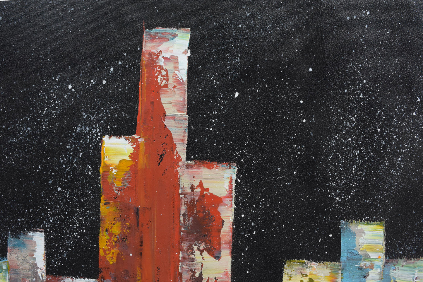 City in Dark, Acrylic on Canvas, Handmade Wall Painting - Deczo