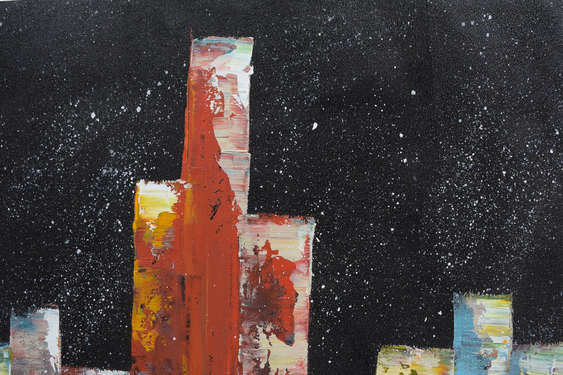 City in Dark, Acrylic on Canvas, Handmade Wall Painting - Deczo