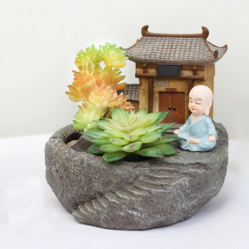 Monk Sitting in Temple Resin Succulent Pot - Deczo