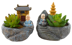 Monk Resin Planter Sets for Succulents, Table Decor, Gift - Deczo