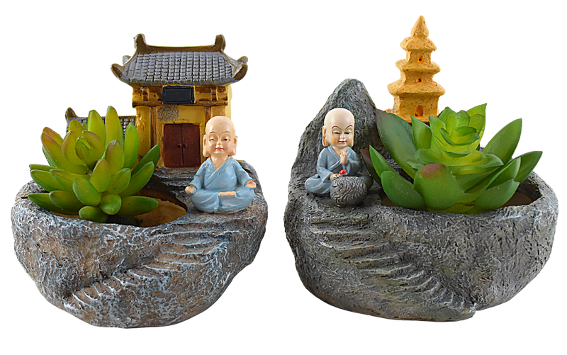 Monk Resin Planter Sets for Succulents, Table Decor, Gift - Deczo