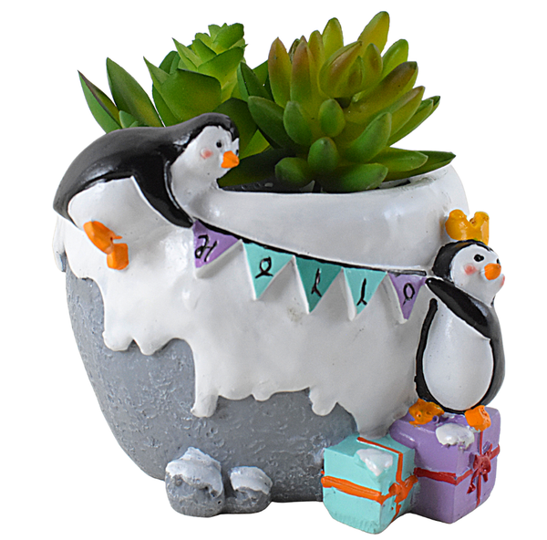 Penguins Celebrating Birthday Resin Succulent Pot - Deczo