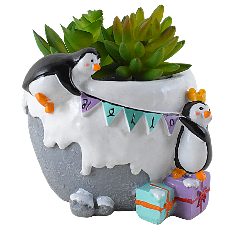 Penguins Celebrating Birthday Resin Succulent Pot - Deczo