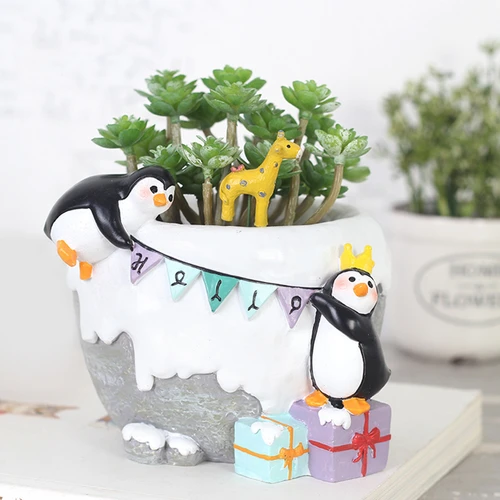 Penguins Celebrating Birthday Resin Succulent Pot - Deczo