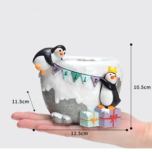 Penguins Celebrating Birthday Resin Succulent Pot - Deczo