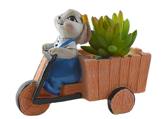 Rabbit Sitting on Battery Rickshaw Succulent Resin Pot - Deczo