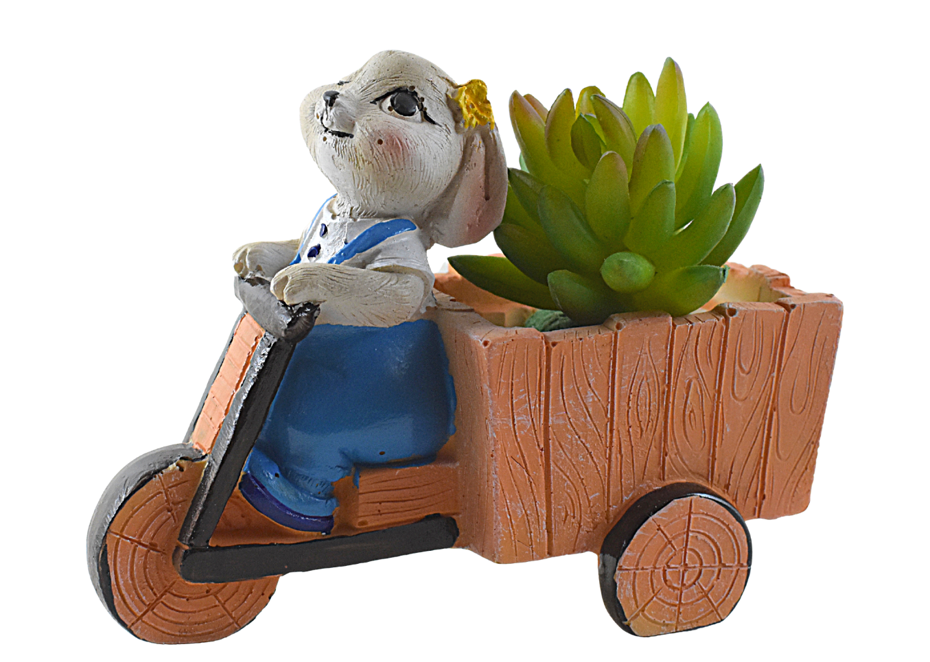 Rabbit Sitting on Battery Rickshaw Succulent Resin Pot - Deczo