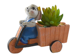 Rabbit Sitting on Battery Rickshaw Succulent Resin Pot - Deczo