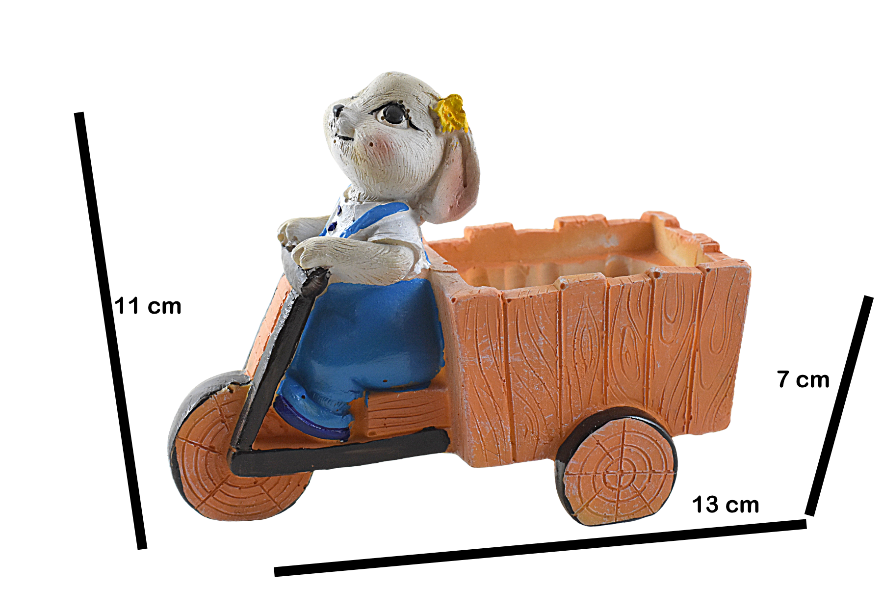 Rabbit Sitting on Battery Rickshaw Succulent Resin Pot - Deczo