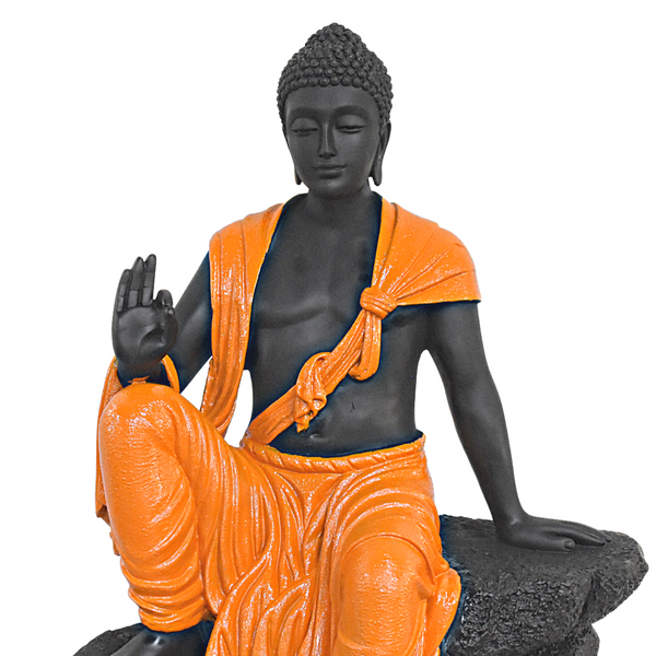 2.4 Feet Blessing Buddha Resting on Mountain – Orange Black - Deczo