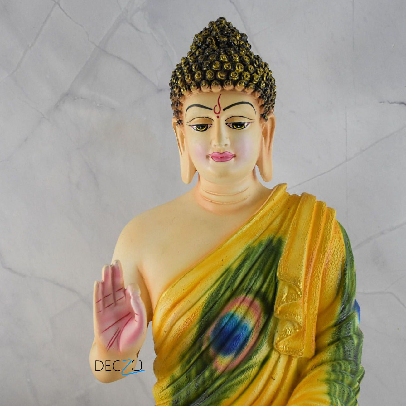 Peacock Feather Shade Big Size Meditating Buddha Idol - Deczo