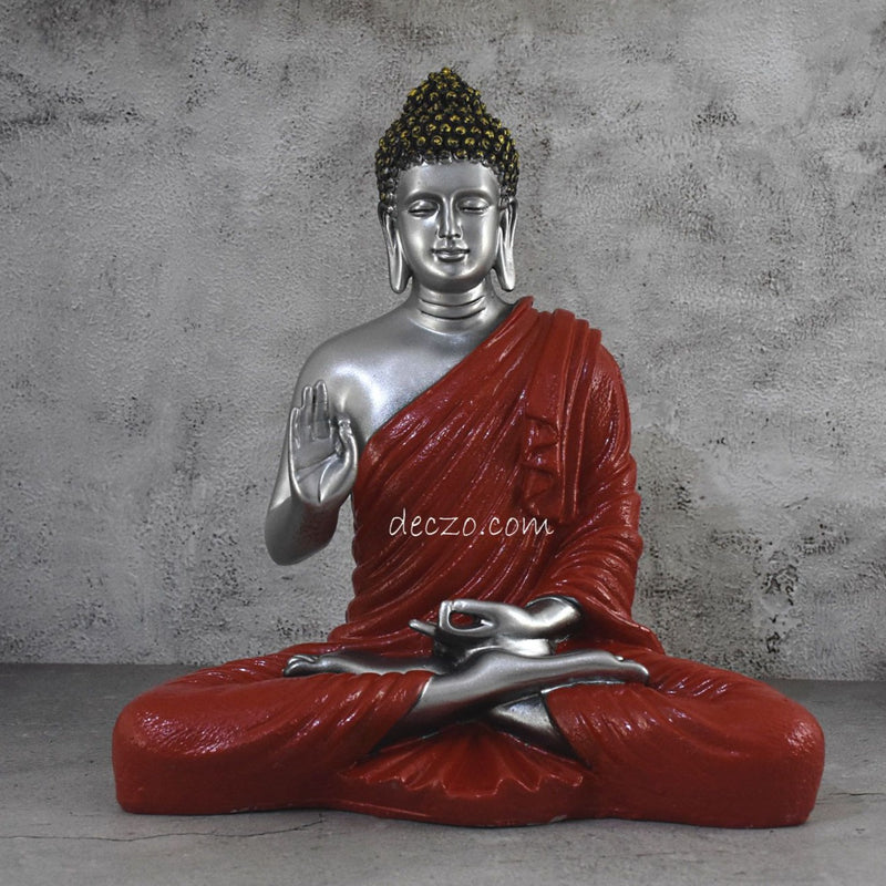 Limited Edition Large Blessing Buddha Statue : Silky Silver - Deczo