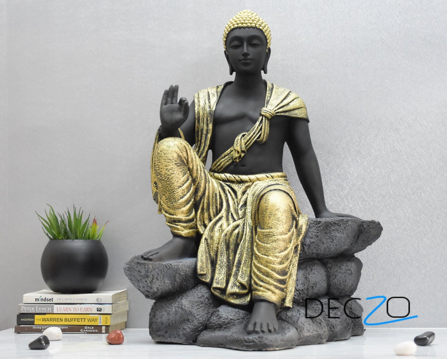 2.4 Feet Blessing Buddha Resting on Mountain :  Golden, Black - Deczo