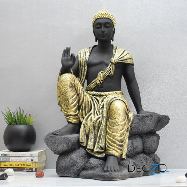 2.4 Feet Blessing Buddha Resting on Mountain :  Golden, Black - Deczo