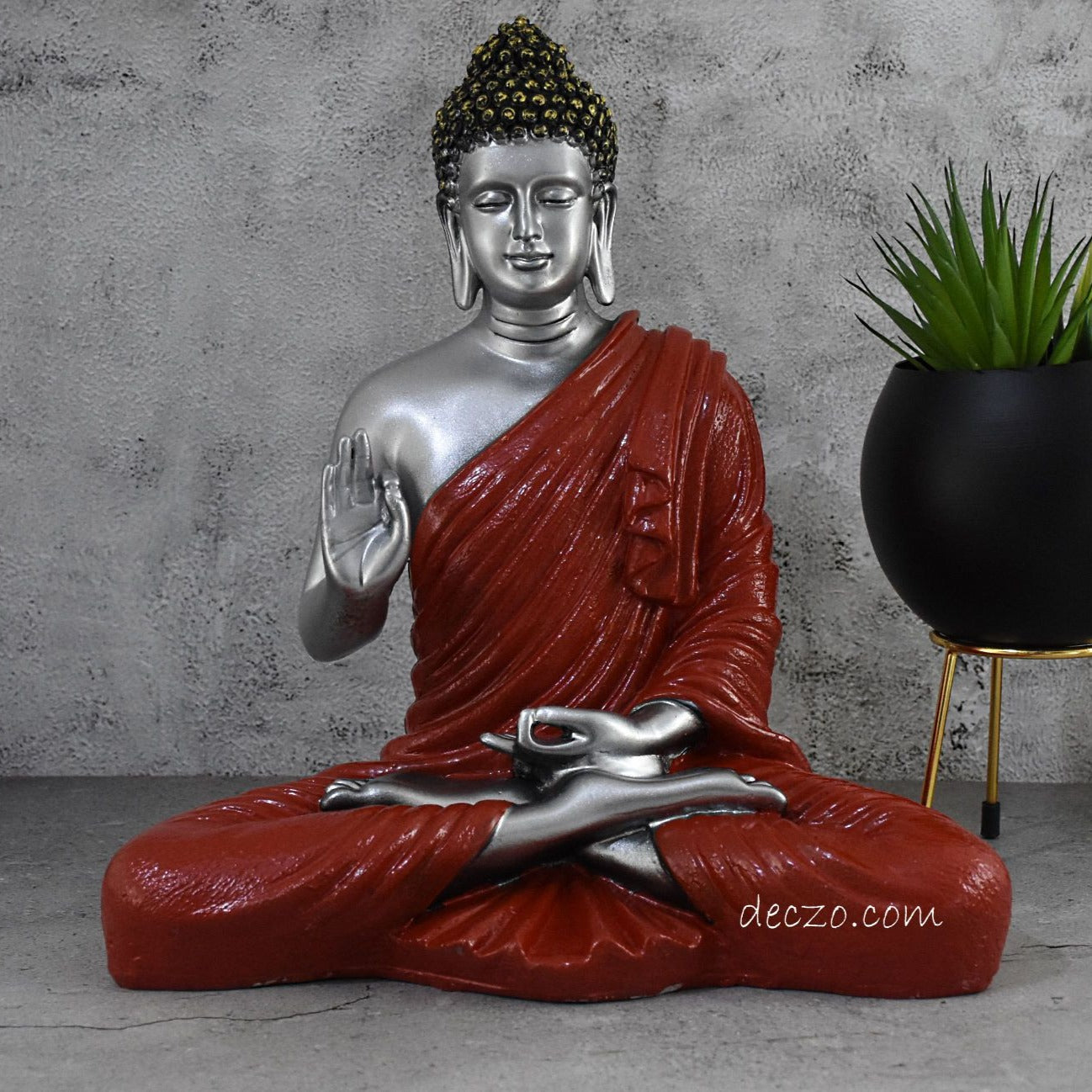 Limited Edition Large Blessing Buddha Statue : Silky Silver - Deczo