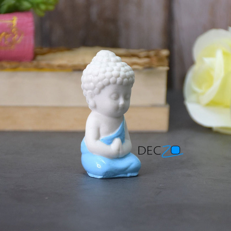 Family of Child Buddha Idol for Table, Return Gift, Dashboard: White and Multicolor - Deczo