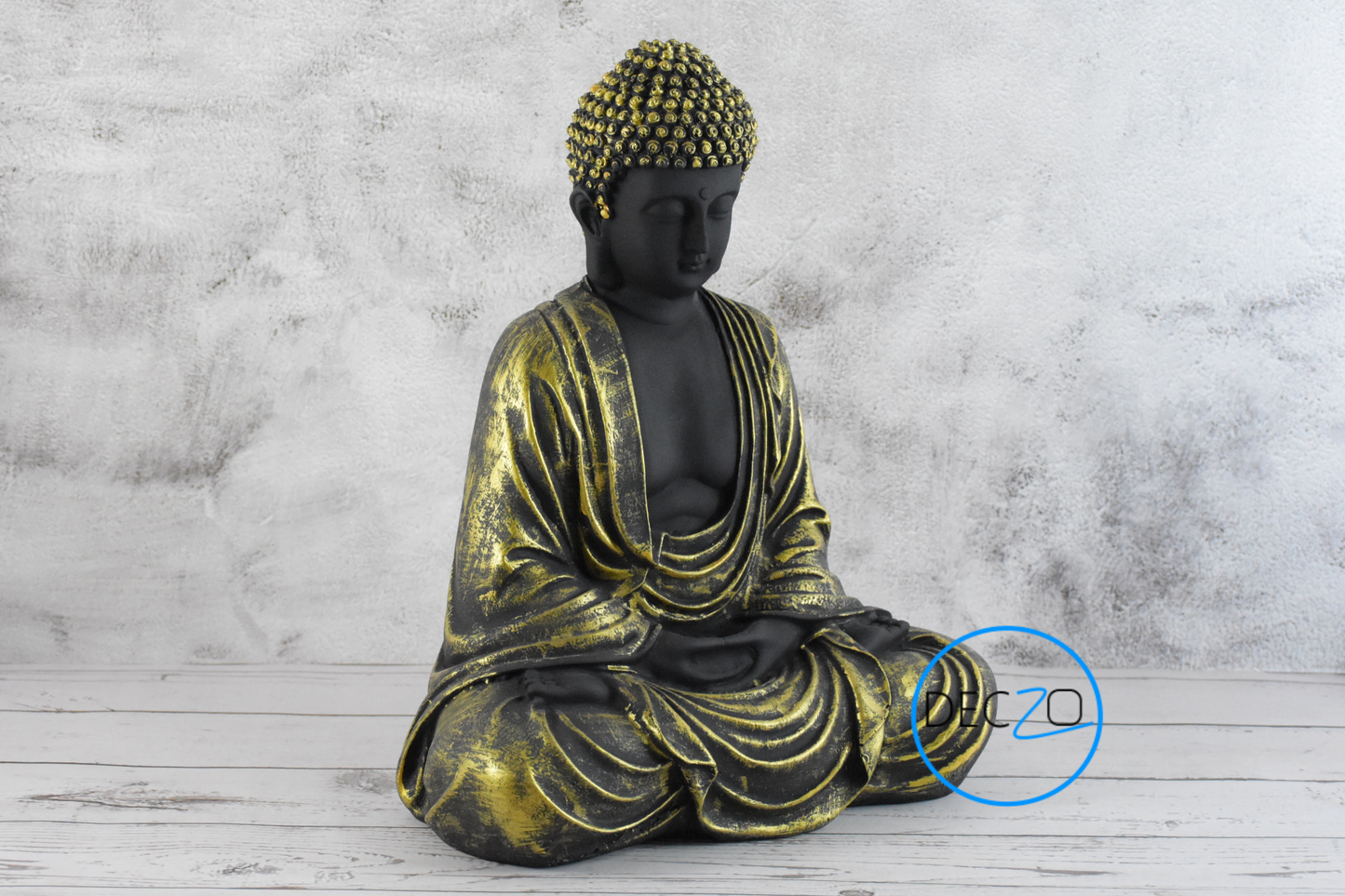 Hand Carved Sitting Buddha -35 CM, Black and Golden
