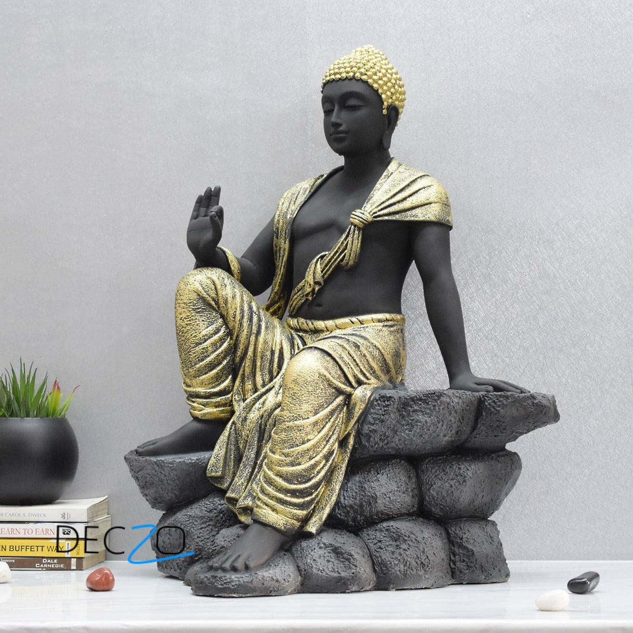 2.4 Feet Blessing Buddha Resting on Mountain :  Golden, Black - Deczo